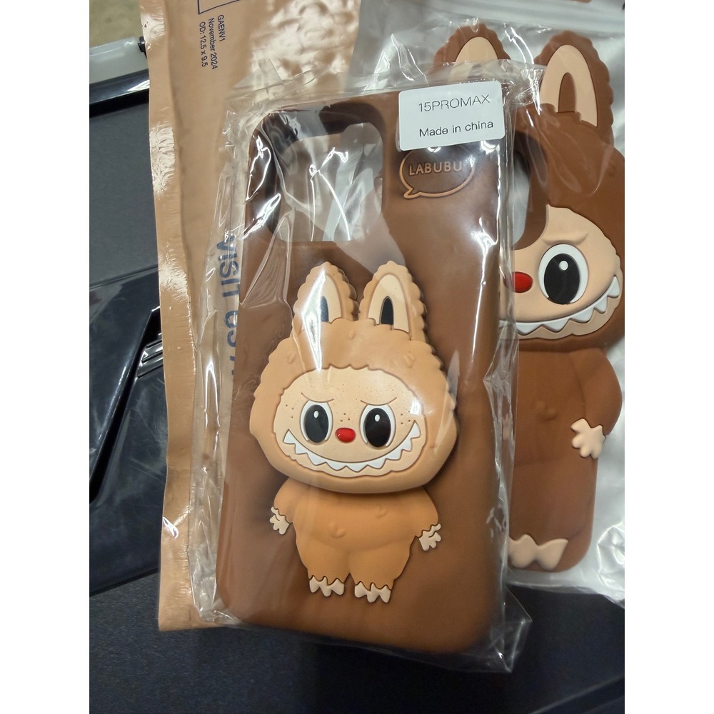 Labubu Monsters Brown 3D Silicone‎ Case for iPhone 15 Pro Max WOW Monsters Cute